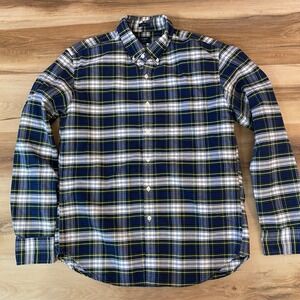 J. Crew Slim Oxford Shirt Mens Large Tartan Plaid Blue Green Yellow Button Down